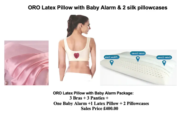 ORO Latex Pillow with Stillbirth Alarm & two silk Pillowcases